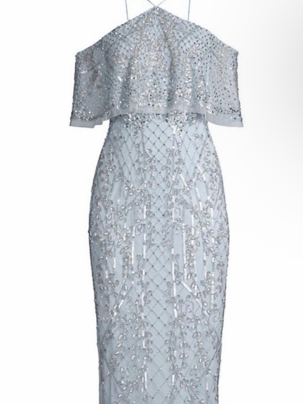 Aidan Mattox Silver Beaded Strapless Evening Gown